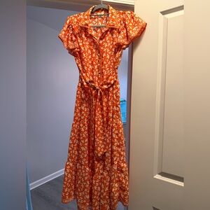 Max Studio Orange and White Floral Maxi Dress